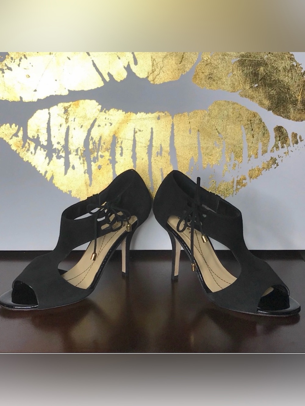 Kate Spade Black Velvet Cut Out Black Lace-Up Open-Toe Women's Heels Size 8